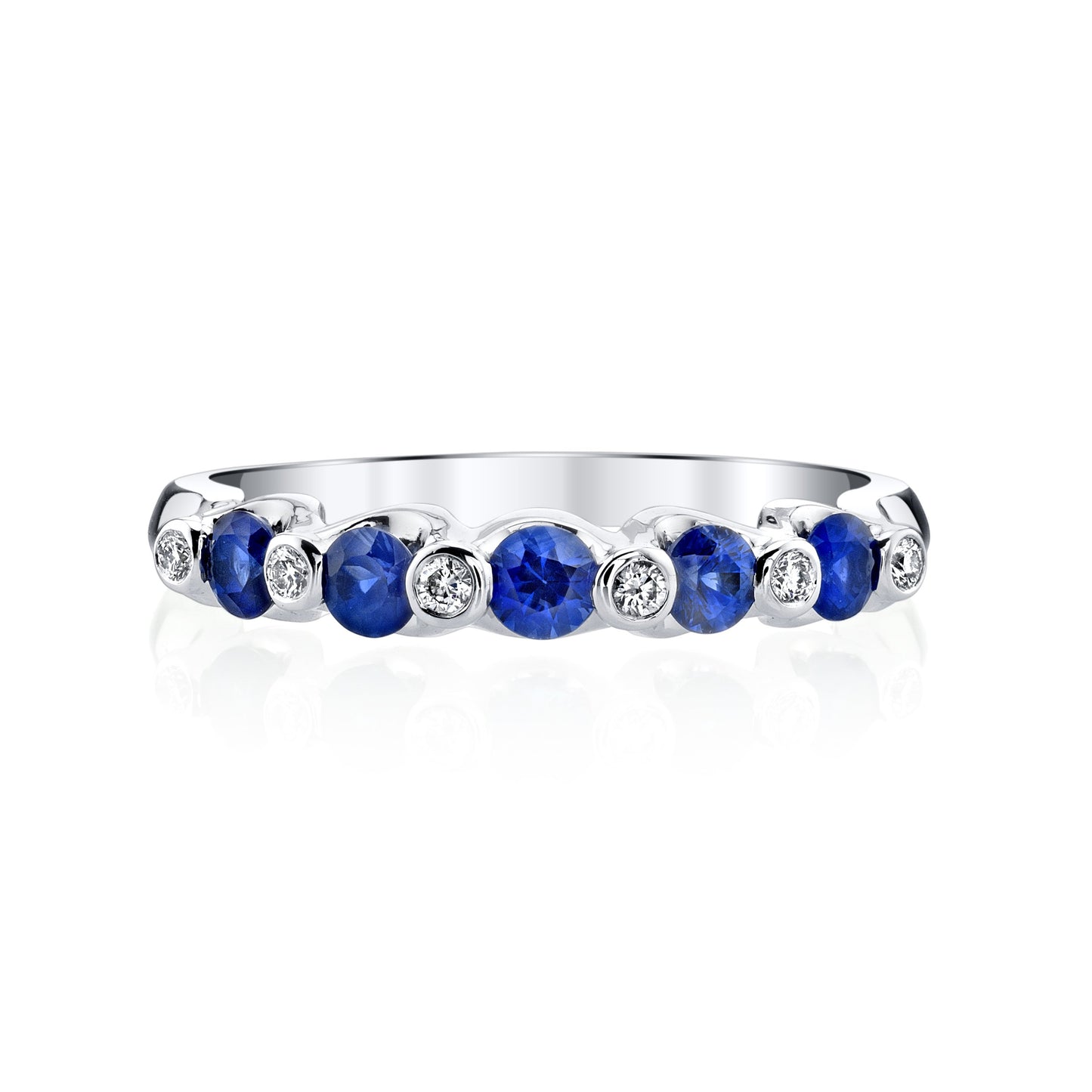 14K WHITE GOLD ENGAGEMENT BAND WITH DIAMONDS AND SAPPHIRES