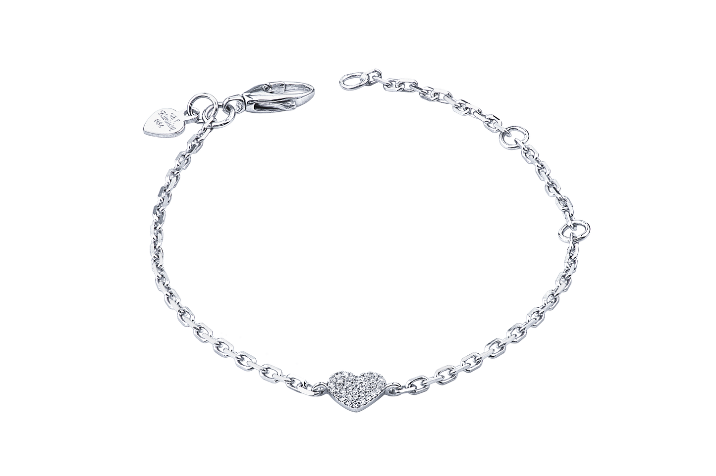 14K WHITE GOLD ADJUSTABLE DIAMOND HEART BRACELET 5", 6" OR 7"
