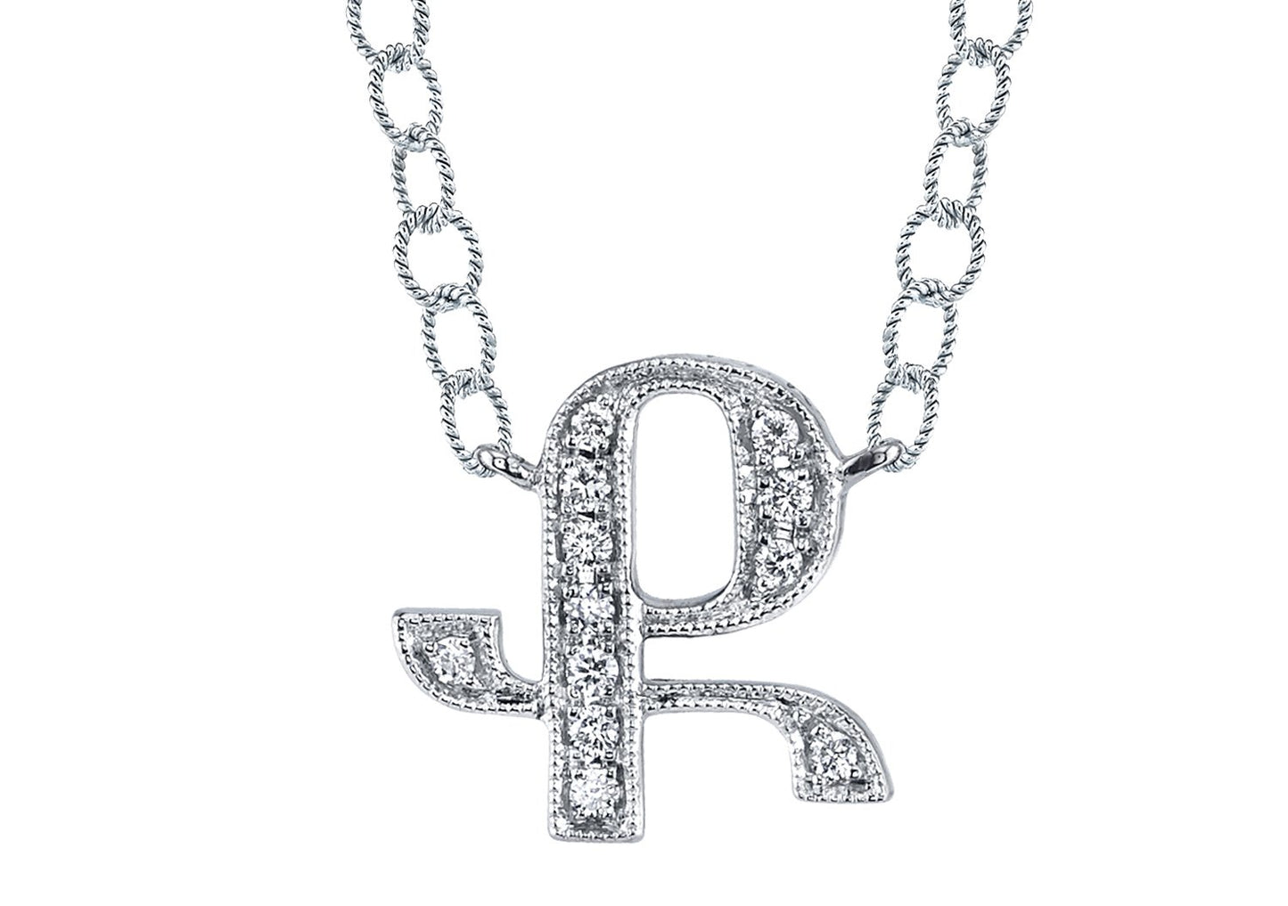 14K WHITE GOLD ARMENIAN INITIAL DIAMOND NECKLACE