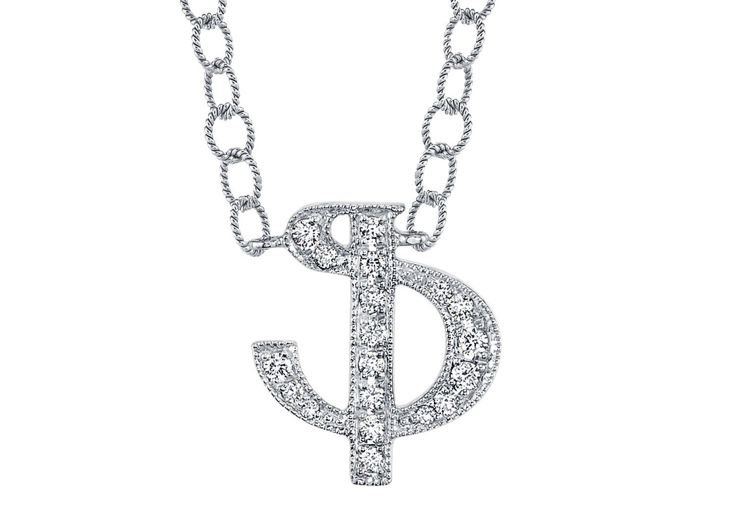 14K WHITE GOLD ARMENIAN INITIAL DIAMOND NECKLACE