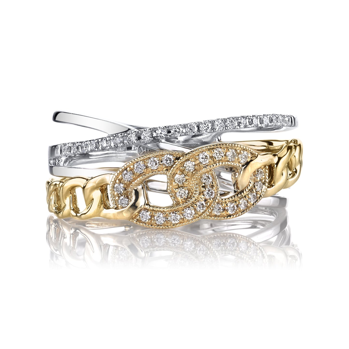 14K TWO TONE CHAIN LINK RING