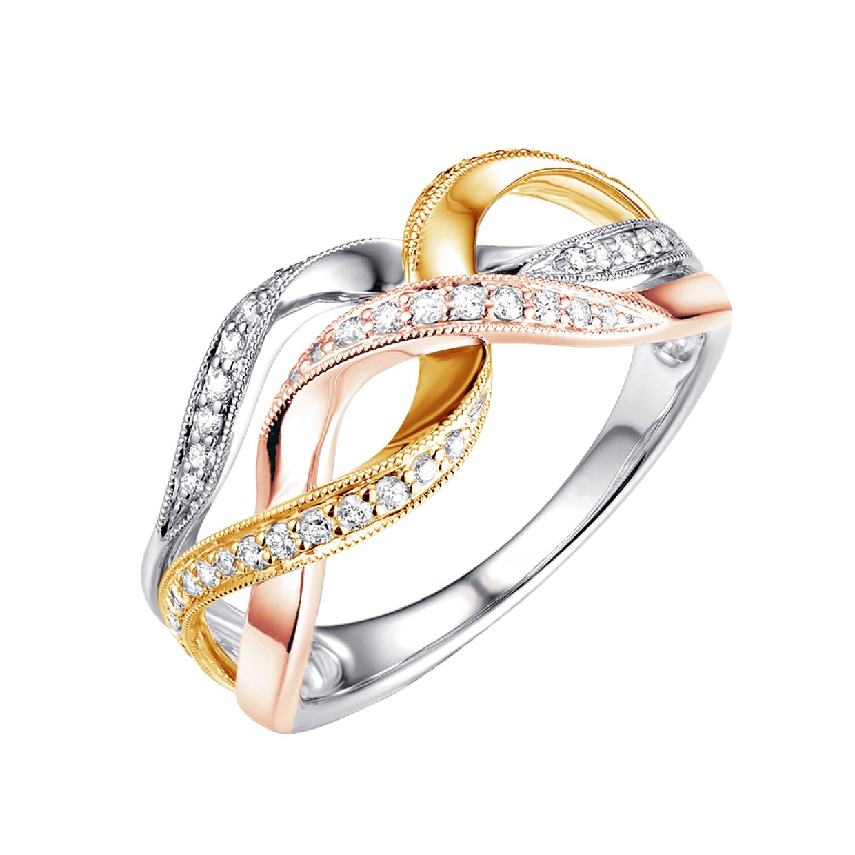 14K TRI COLOR GOLD FASHION DIAMOND RING