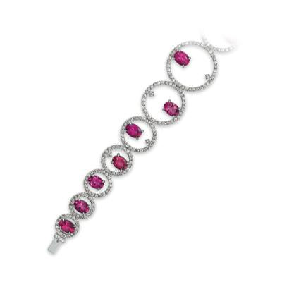 18K WHITE GOLD DIAMOND AND TOURMALINE CIRCLE STYLE BRACELET