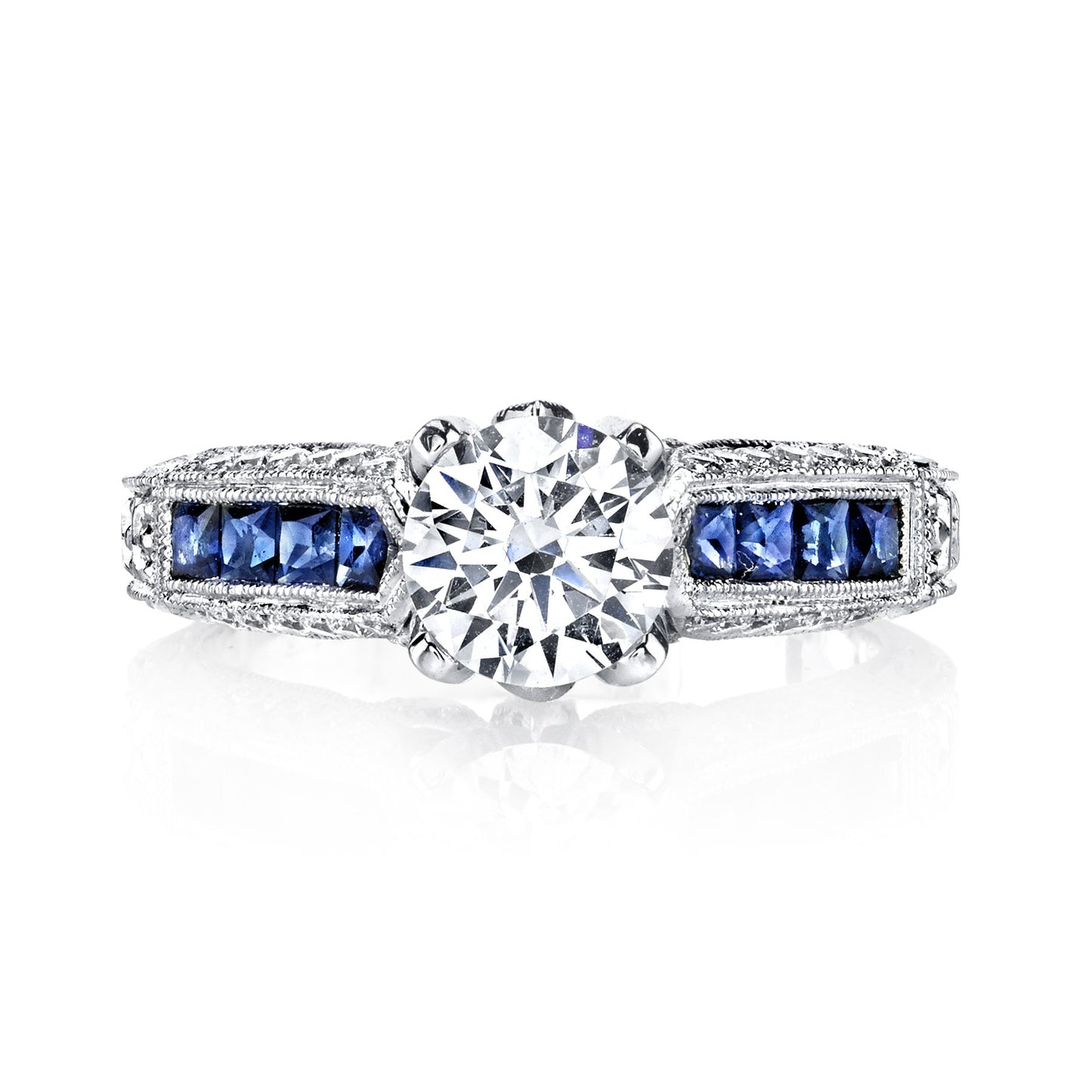 18K WHITE GOLD DIAMOND AND SAPPHIRE ENGAGEMENT RING