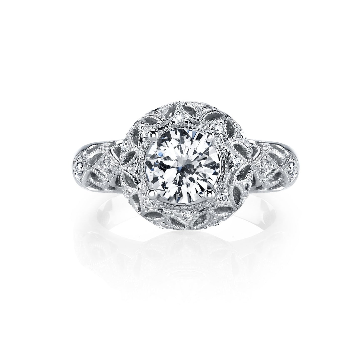 18K WHITE GOLD HALO DIAMOND ENGAGEMENT RING