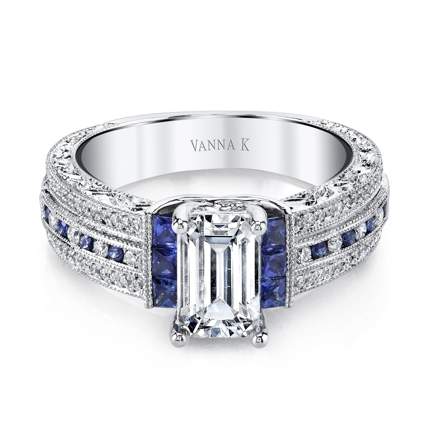 18K WHITE GOLD DIAMOND AND SAPPHIRE ENGAGEMENT RING