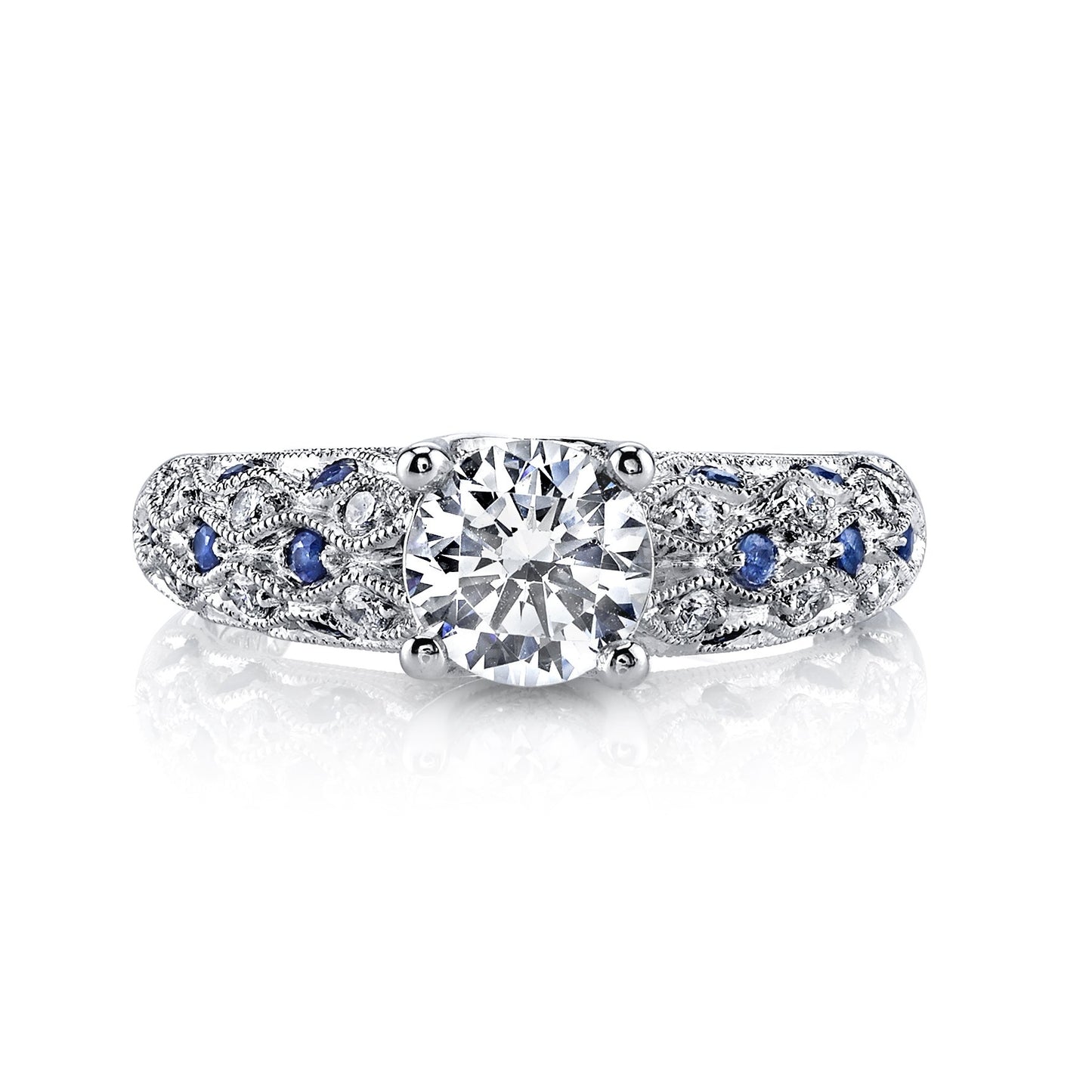18K WHITE GOLD DIAMOND AND SAPPHIRE ENGAGEMENT RING
