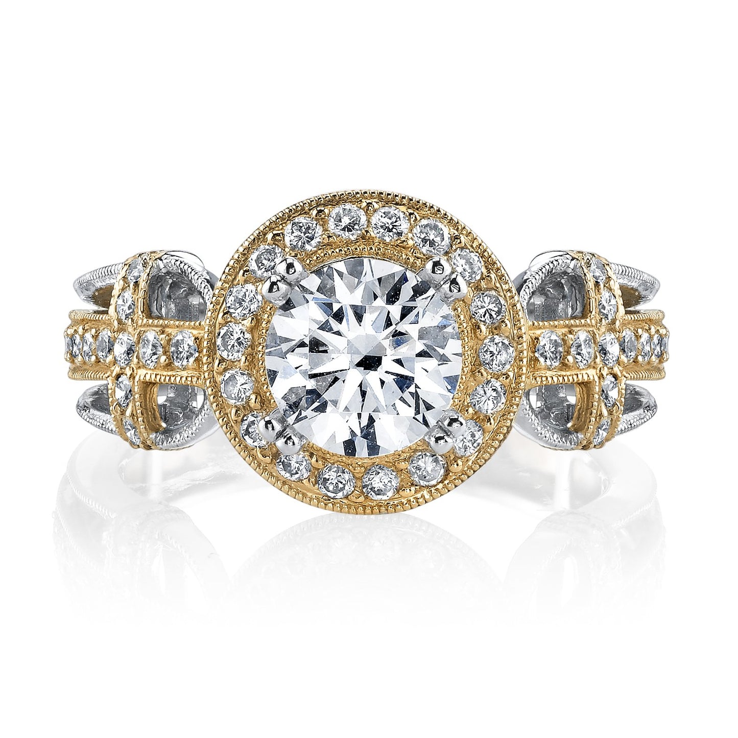 18K TWO TONE HALO DIAMOND ENGAGEMENT RING