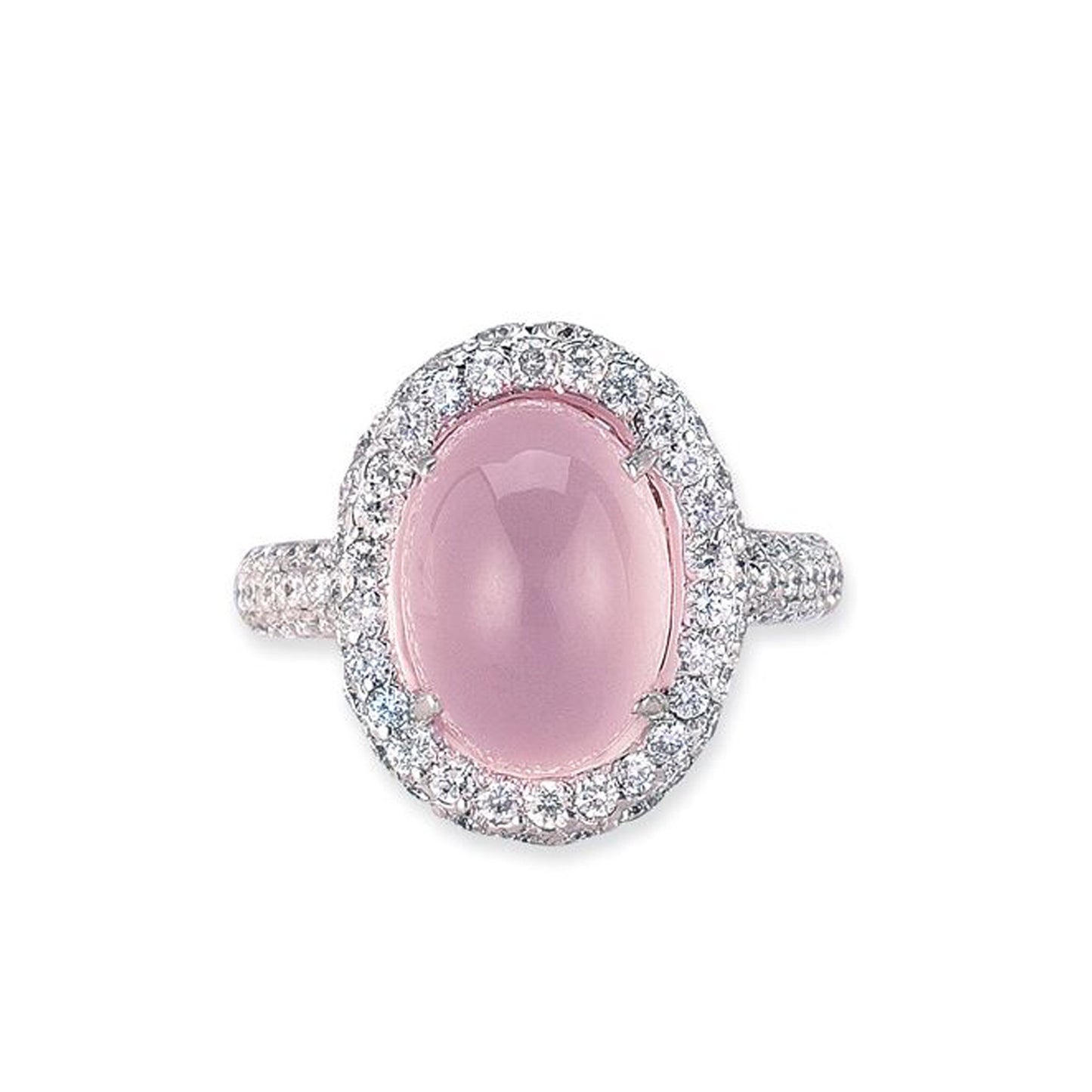 18K WHITE GOLD RING WITH DIAMONDS AND ROSE QUARTZ