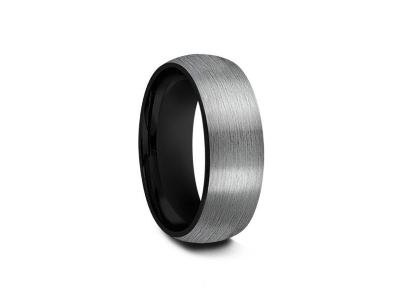 Brushed Tungsten Wedding Ring - Gray Gunmetal - Engagement Ring - Two Tone - Dome Shaped - Comfort Fit 8mm - Vantani Wedding Bands
