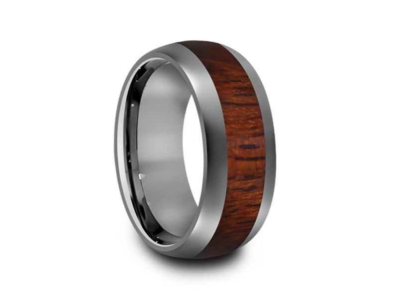 HAWAIIAN Koa Wood Inlay Tungsten Carbide Ring - Koa Wood Wedding Band - Engagement Ring - Dome Shaped - Comfort Fit 8mm - Vantani Wedding Bands