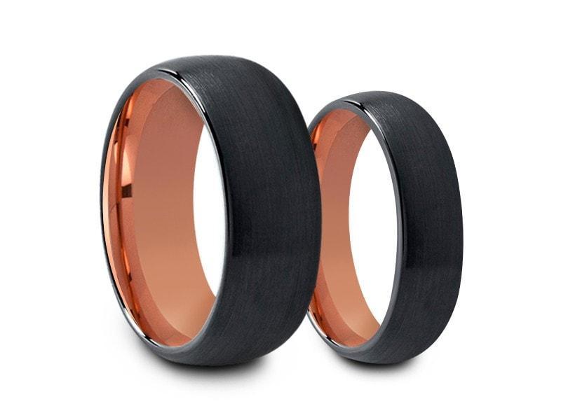 Tungsten Matching Wedding Band Set - Matching Bands - His/Hers - Engagement Ring Set - Two Tone Bands - Dome Shaped - Comfort Fit 6mm/8mm - Vantani Wedding Bands