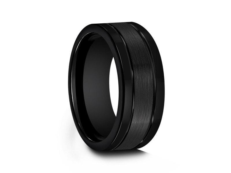 Brushed and Polished Tungsten Wedding Band - Engagement Ring - Flat Shaped - Anniversary - Comfort Fit 8mm - Vantani Wedding Bands