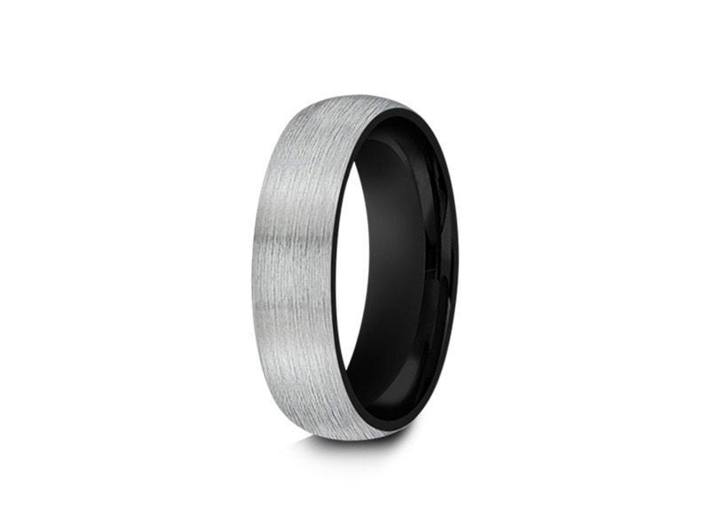 Black Brushed Tungsten Wedding Band - Gray Gunmetal - Two Tone - Engagement Ring - Dome Shaped - Comfort Fit 6mm - Vantani Wedding Bands