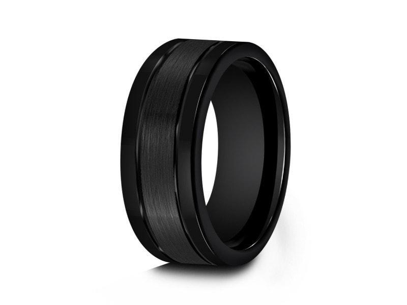 Brushed and Polished Tungsten Wedding Band - Engagement Ring - Flat Shaped - Anniversary - Comfort Fit 8mm - Vantani Wedding Bands
