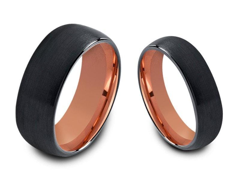 Tungsten Matching Wedding Band Set - Matching Bands - His/Hers - Engagement Ring Set - Two Tone Bands - Dome Shaped - Comfort Fit 6mm/8mm - Vantani Wedding Bands