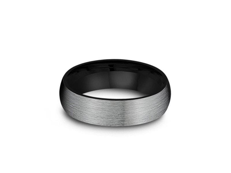 Black Brushed Tungsten Wedding Band - Gray Gunmetal - Two Tone - Engagement Ring - Dome Shaped - Comfort Fit 6mm - Vantani Wedding Bands