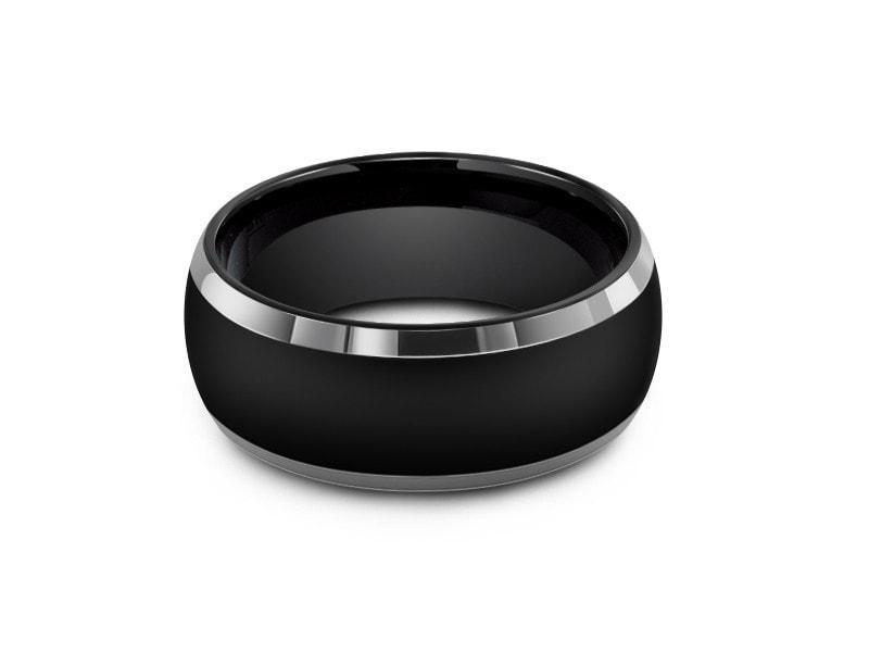 High Polish Black Tungsten Wedding Band - Two Tone - Engagement Ring - Dome Shaped - Comfort Fit 8mm - Vantani Wedding Bands