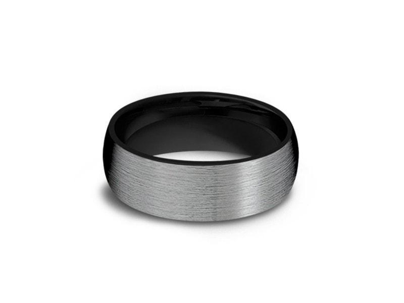 Brushed Tungsten Wedding Ring - Gray Gunmetal - Engagement Ring - Two Tone - Dome Shaped - Comfort Fit 8mm - Vantani Wedding Bands