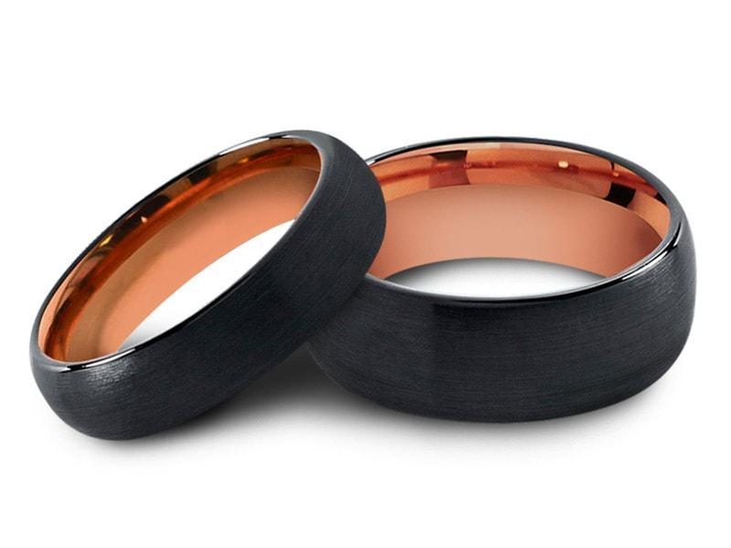 Tungsten Matching Wedding Band Set - Matching Bands - His/Hers - Engagement Ring Set - Two Tone Bands - Dome Shaped - Comfort Fit 6mm/8mm - Vantani Wedding Bands