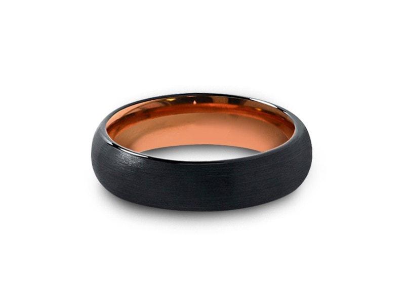 Rose Gold Tungsten Wedding Band - Black Brushed Ring - Engagement Band - Two Tone -Dome Shaped - Comfort Fit 6mm - Vantani Wedding Bands