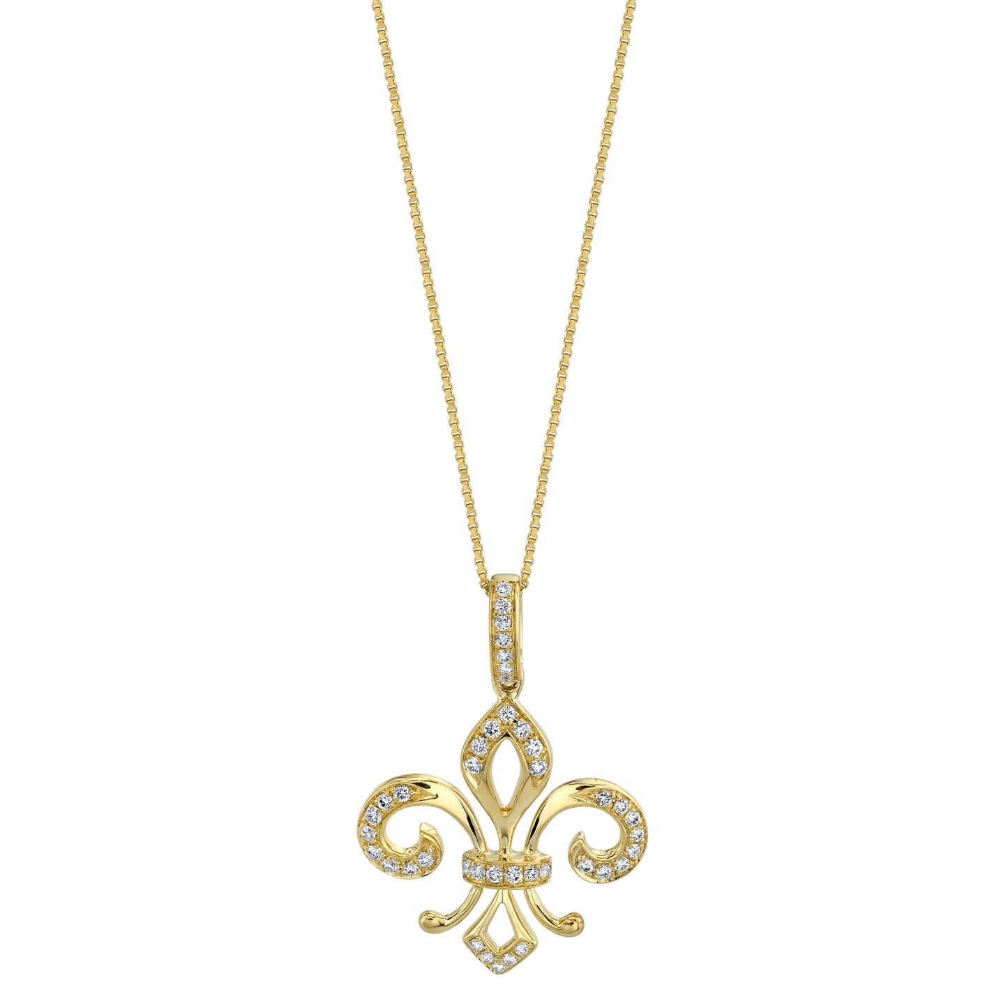 14K Yellow GOLD "FLEUR-DE-LIS" DIAMOND NECKLACE
