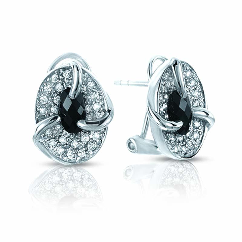 STERLING SILVER EARRINGS WITH BLACK AND CLEAR CZ STONES
