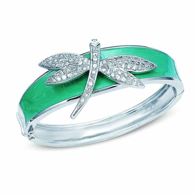 STERLING SILVER DRAGONFLY BANGLE WITH CZ STONES