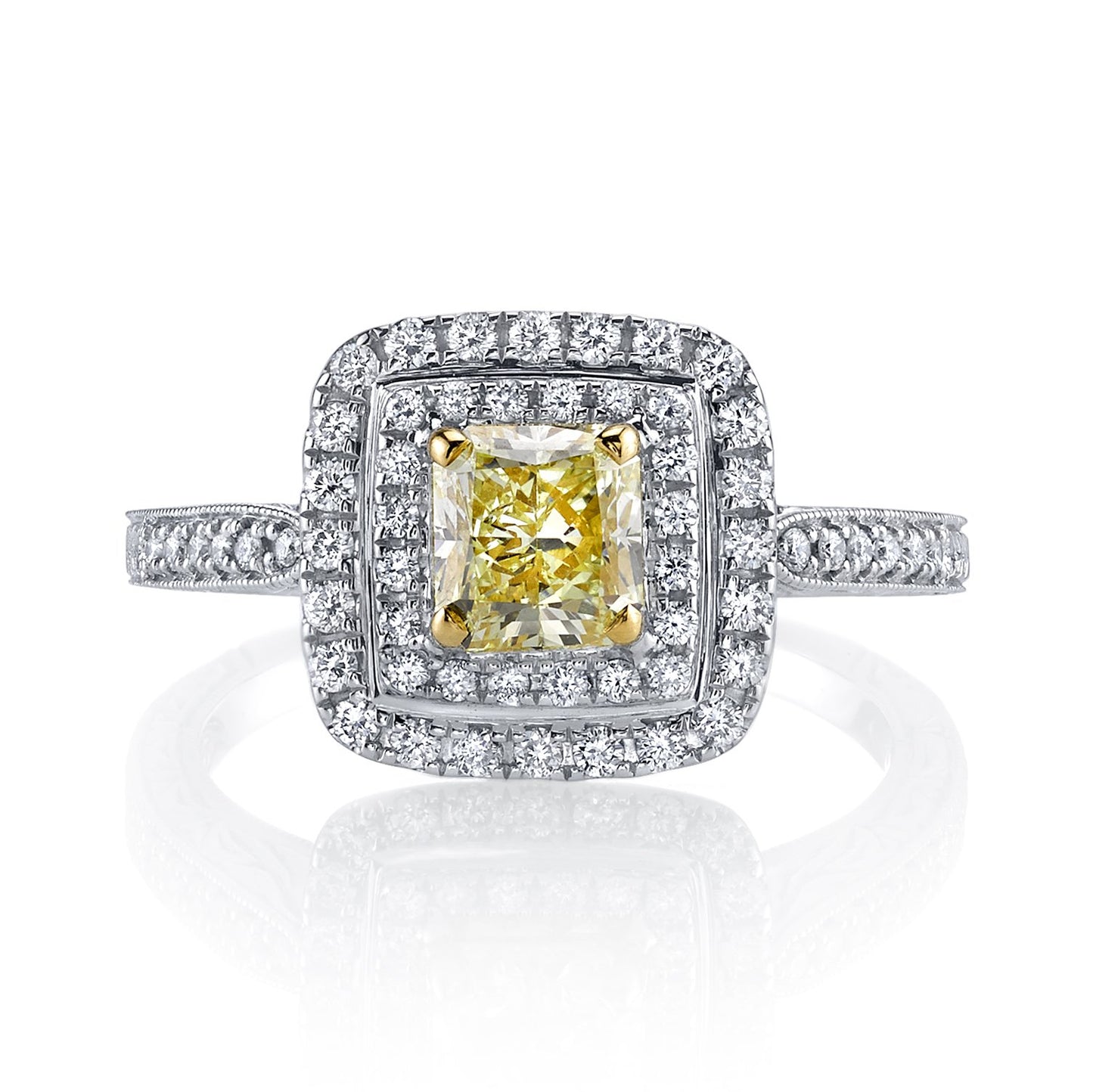 18K YELLOW DIAMOND DOUBLE HALO ENGAGEMENT RING