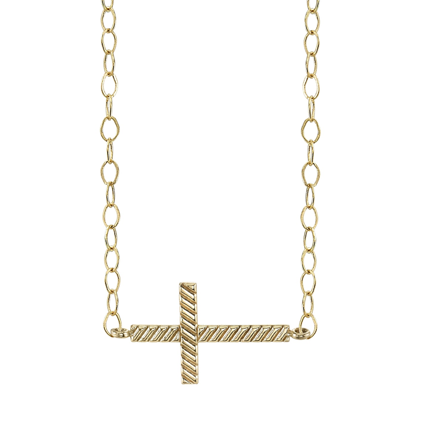 14K YELLOW GOLD SIDE CROSS NECKLACE