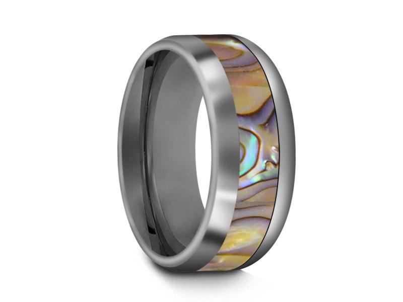 Abalone Shell Tungsten Carbide Wedding Ring - Abalone Inlay Band - Shell Ring - Engagement Band - Dome Shaped - Comfort Fit 8mm - Vantani Wedding Bands