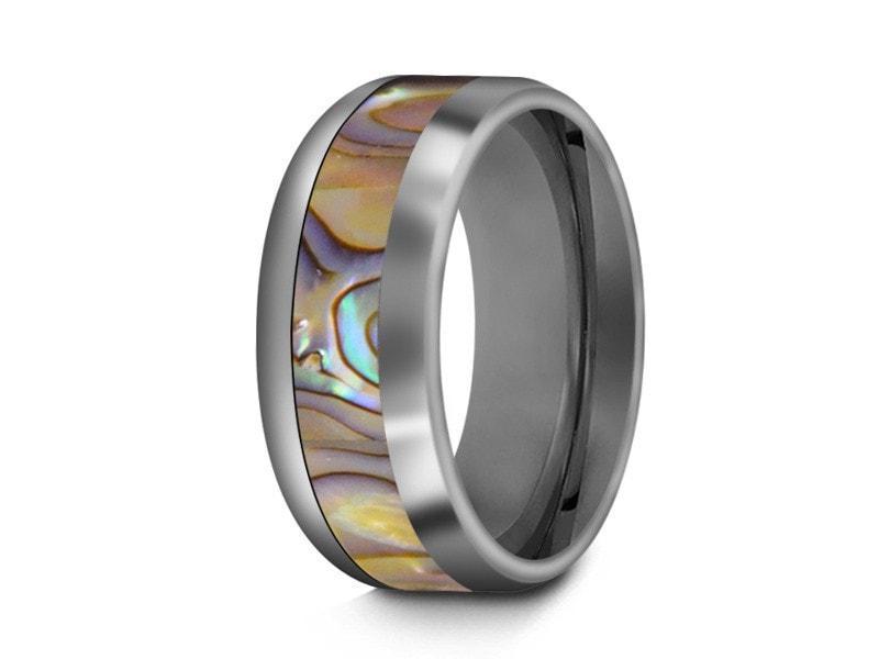 Abalone Shell Tungsten Carbide Wedding Ring - Abalone Inlay Band - Shell Ring - Engagement Band - Dome Shaped - Comfort Fit 8mm - Vantani Wedding Bands