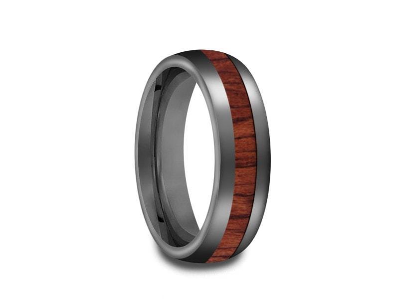 HAWAIIAN Koa Wood Inlay Tungsten Carbide Ring - Koa Wood Wedding Band - Engagement Ring - Dome Shaped - Comfort Fit 6mm - Vantani Wedding Bands