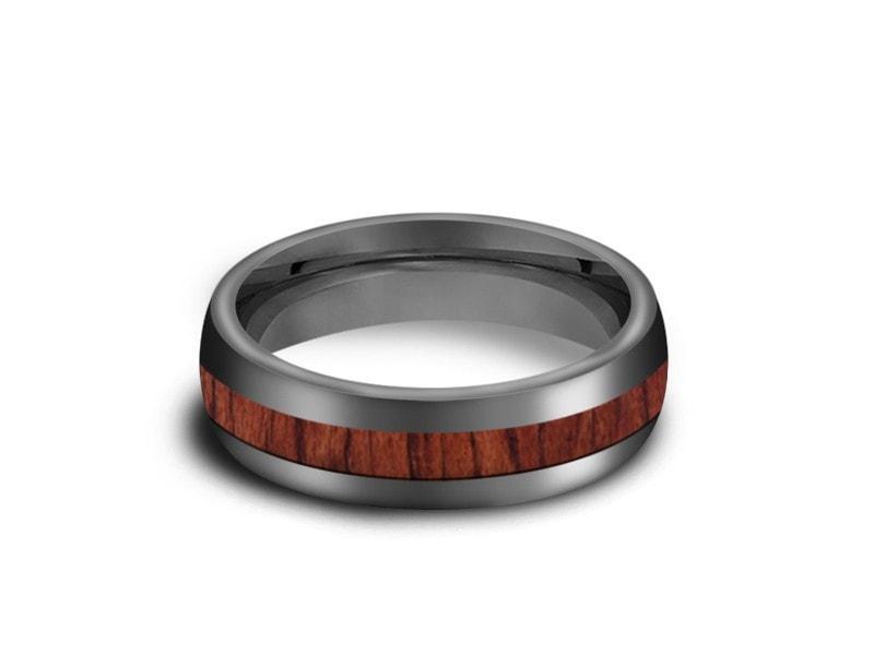 HAWAIIAN Koa Wood Inlay Tungsten Carbide Ring - Koa Wood Wedding Band - Engagement Ring - Dome Shaped - Comfort Fit 6mm - Vantani Wedding Bands