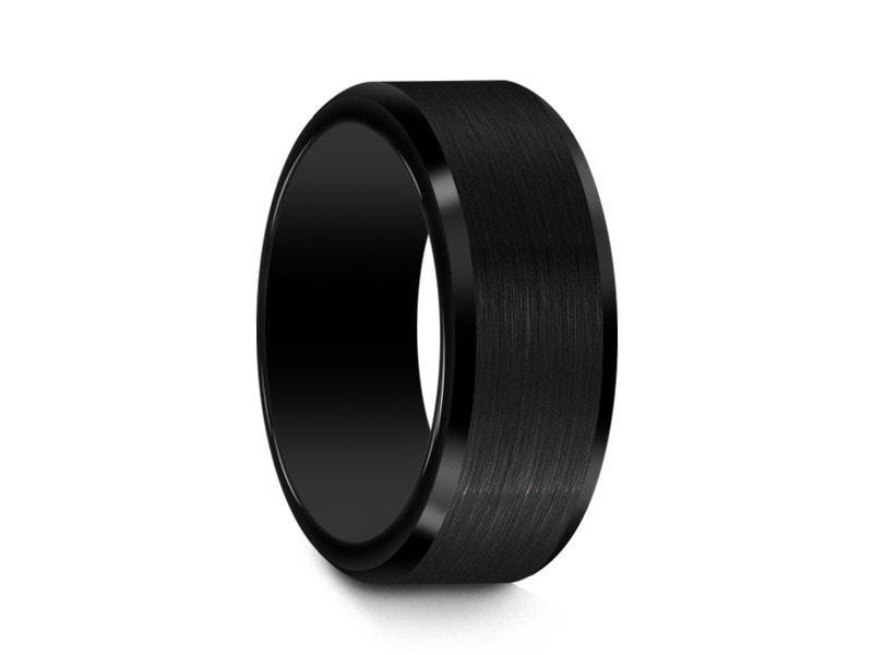 Brushed Tungsten Wedding Band - Black Engagement Ring - Beveled Shaped - Comfort Fit 8mm - Vantani Wedding Bands