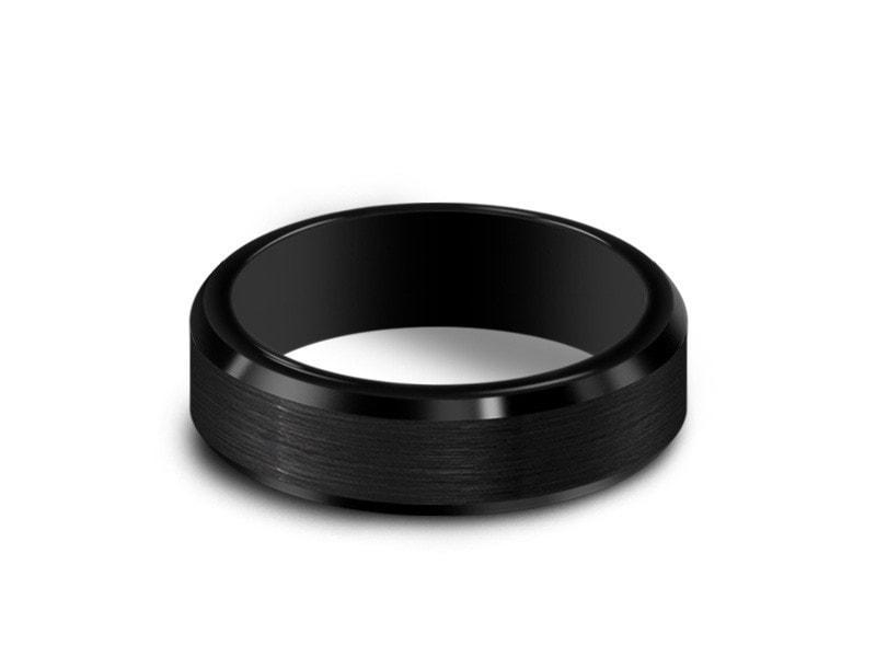 Brushed Tungsten Wedding Band - Black Engagement Ring - Beveled Shaped - Comfort Fit 6mm - Vantani Wedding Bands