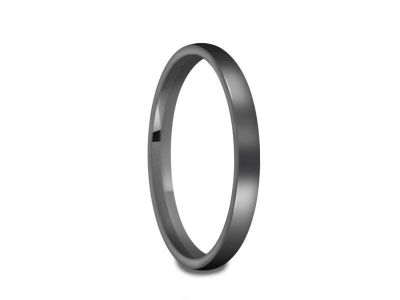 Tungsten Classic Wedding Band - High Polish -Gray Gunmetal - Engagement Ring - Dome Shaped - Comfort Fit 2mm - Vantani Wedding Bands