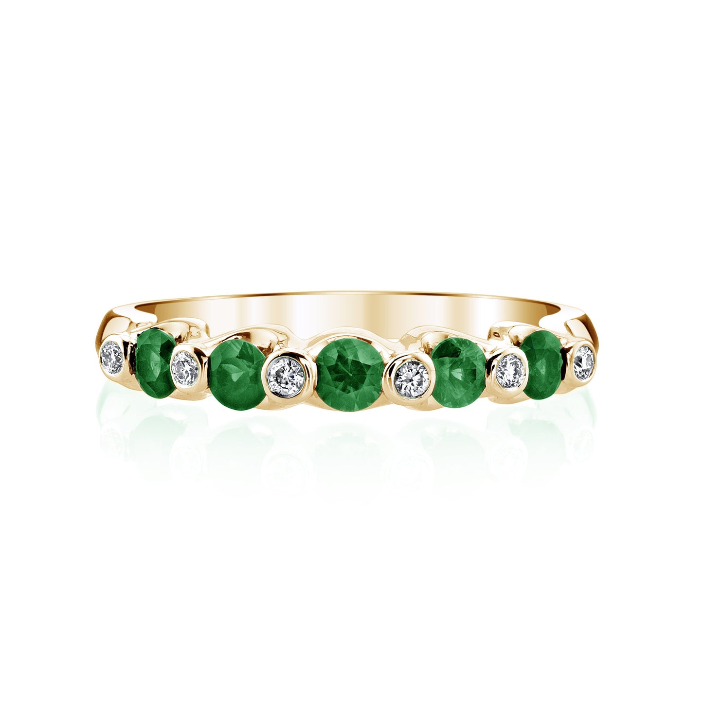 14K YELLOW GOLD DIAMOND AND EMERALD WEDDING/ANNIVERSARY BAND