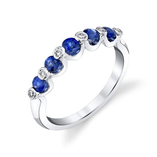 14K WHITE GOLD ENGAGEMENT BAND WITH DIAMONDS AND SAPPHIRES