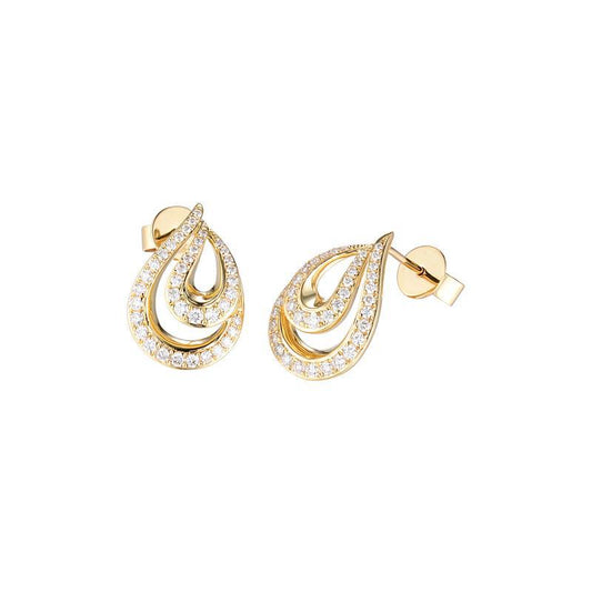 14K YELLOW GOLD FREE FORM DIAMOND FASHION EARRINGS