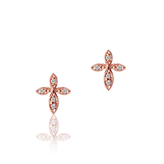 14K Rose gold cross earrings with diamonds