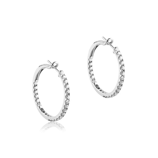 14K White gold hoop earrings with diamonds