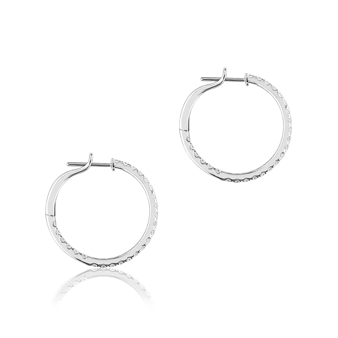 14K White gold hoop earrings with diamonds