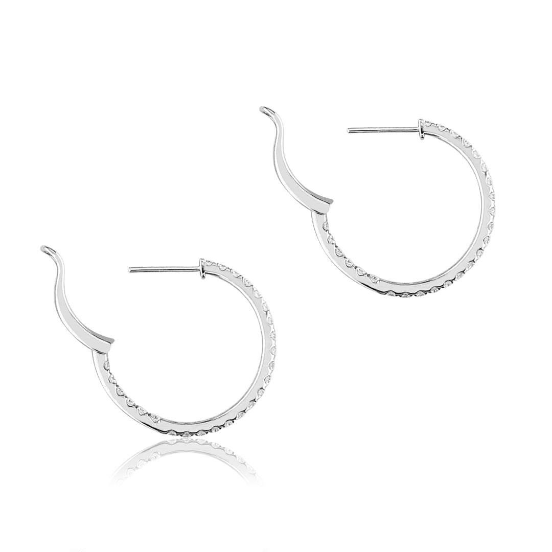 14K White gold hoop earrings with diamonds