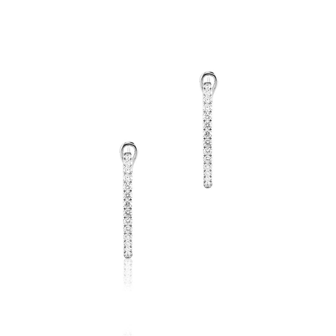 14K White gold hoop earrings with diamonds