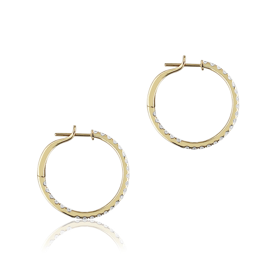 14K Yellow gold hoop earrings with diamonds