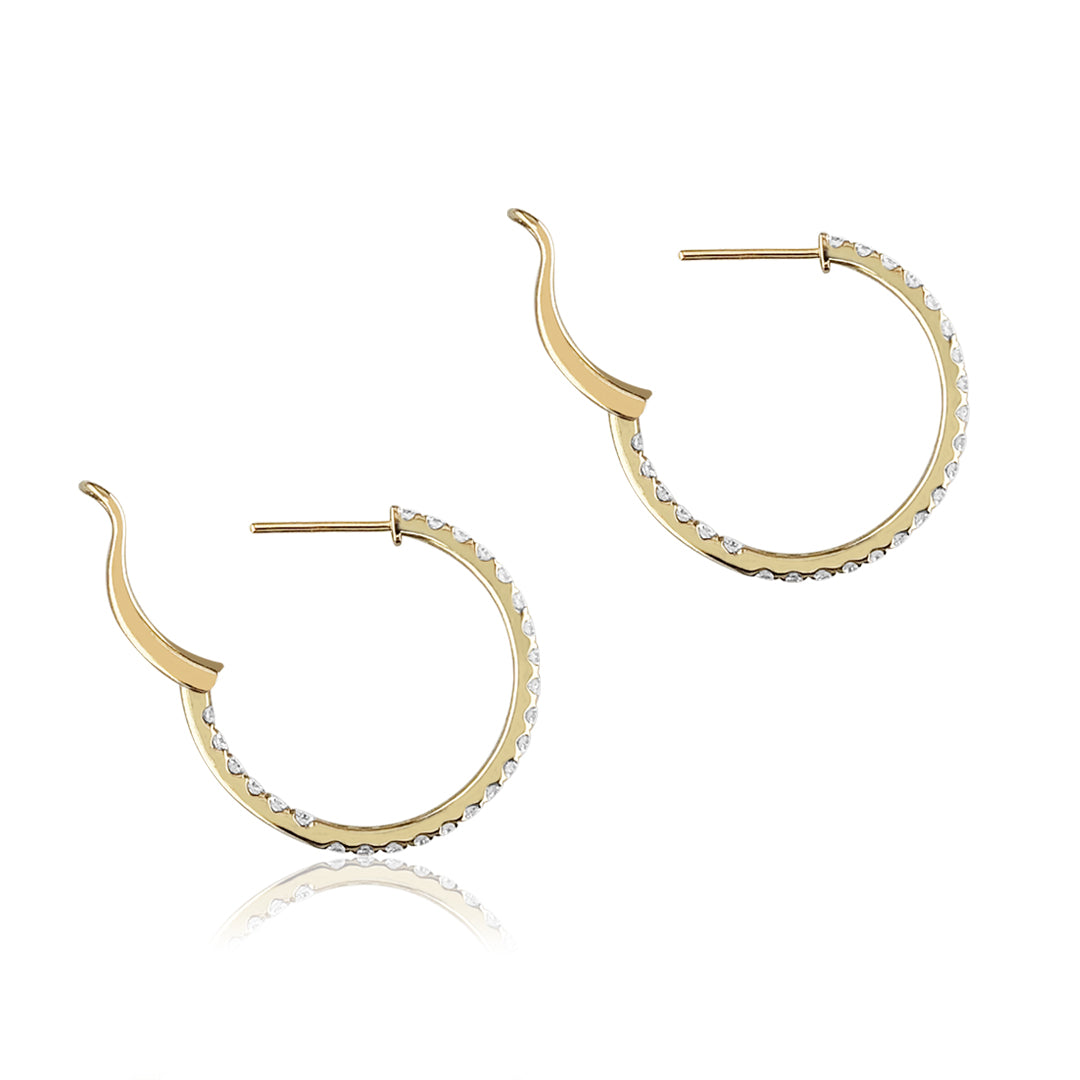 14K Yellow gold hoop earrings with diamonds