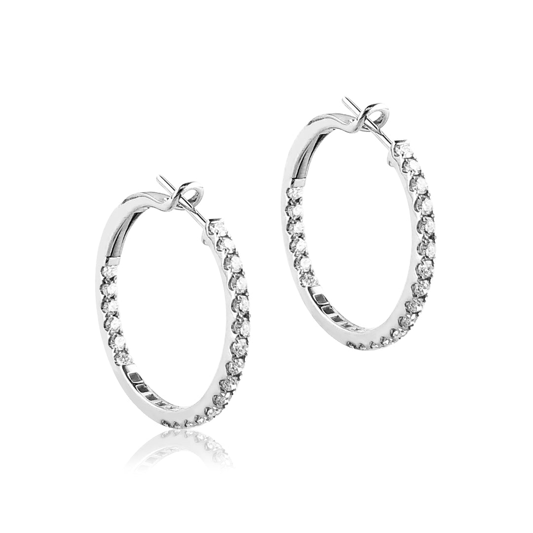 14K White gold hoop earrings with diamonds