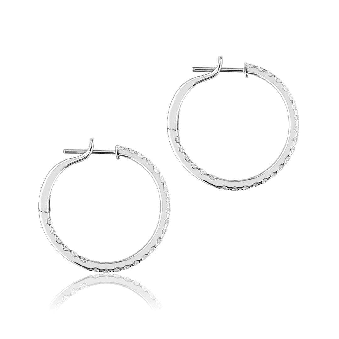 14K White gold hoop earrings with diamonds