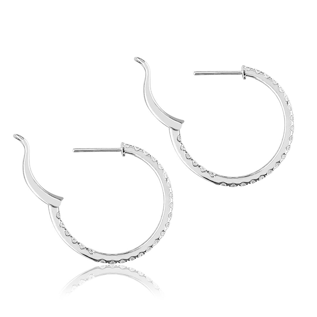 14K White gold hoop earrings with diamonds